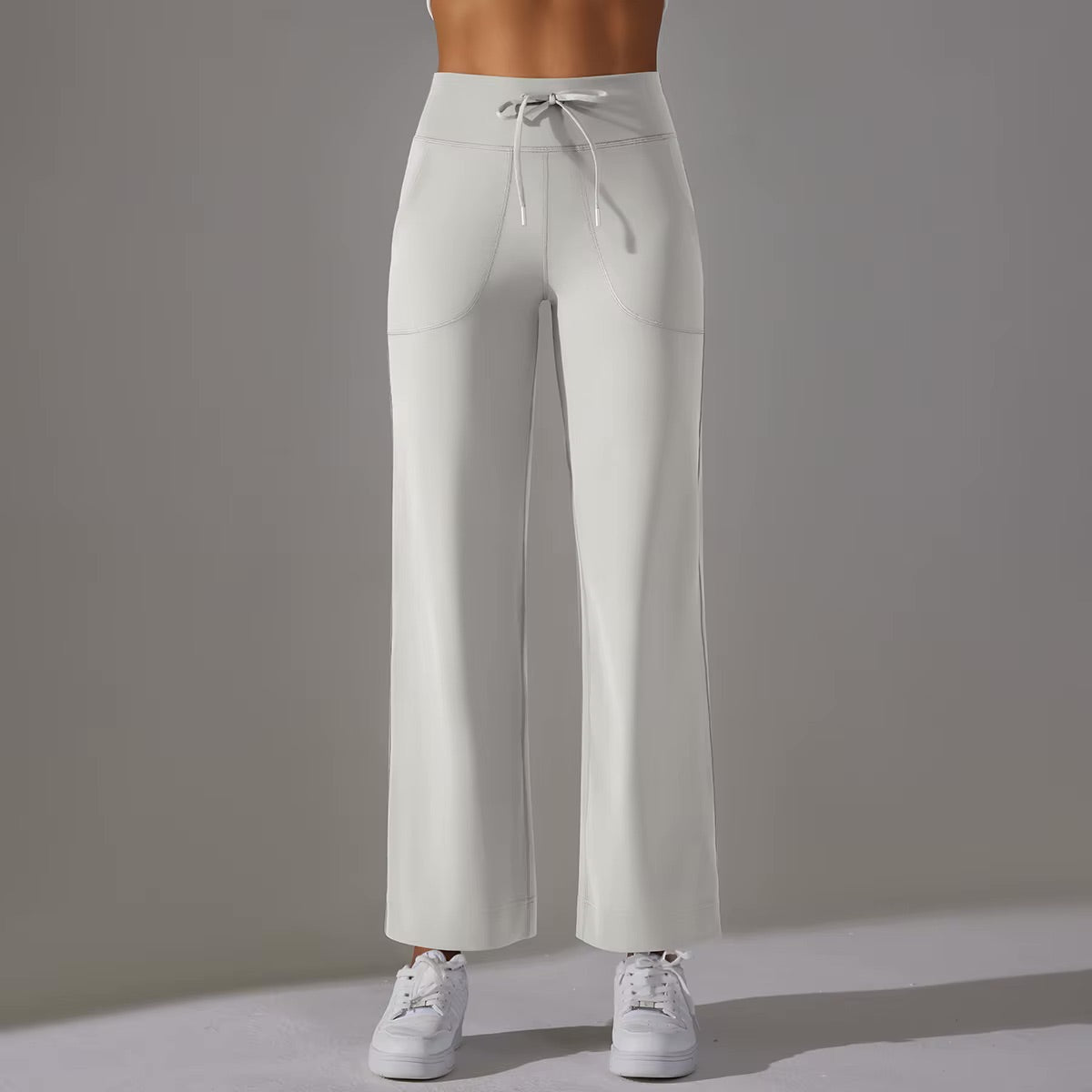 Wide Leg Pants With Pockets Women's Loose Yoga High Waist Legging Drawstring Outdoor Casual Jogging Gym Sports Flare Pants