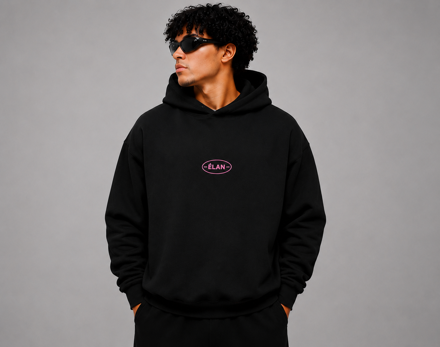 Oversized ÉLAN Hoodie, Pink Text