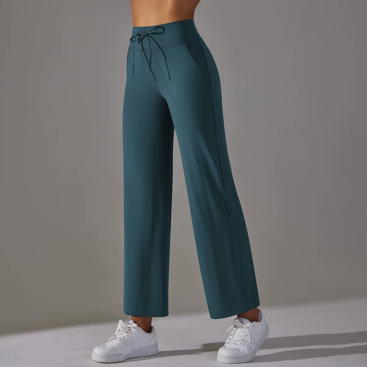 Wide Leg Pants With Pockets Women's Loose Yoga High Waist Legging Drawstring Outdoor Casual Jogging Gym Sports Flare Pants 