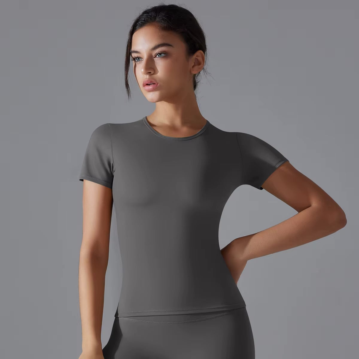 Women Running Sports T Shirt Summer Short Sleeve Round Neck Breathable Stretchy GYM Yoga Slim Fitness Active Top Tee 