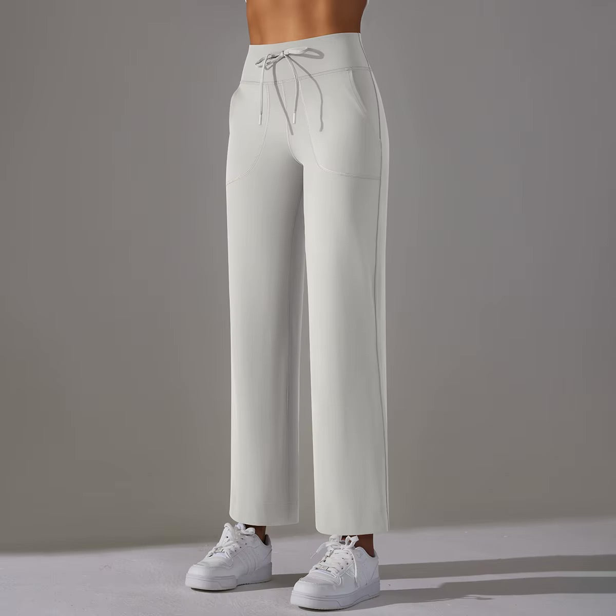 Wide Leg Pants With Pockets Women's Loose Yoga High Waist Legging Drawstring Outdoor Casual Jogging Gym Sports Flare Pants 