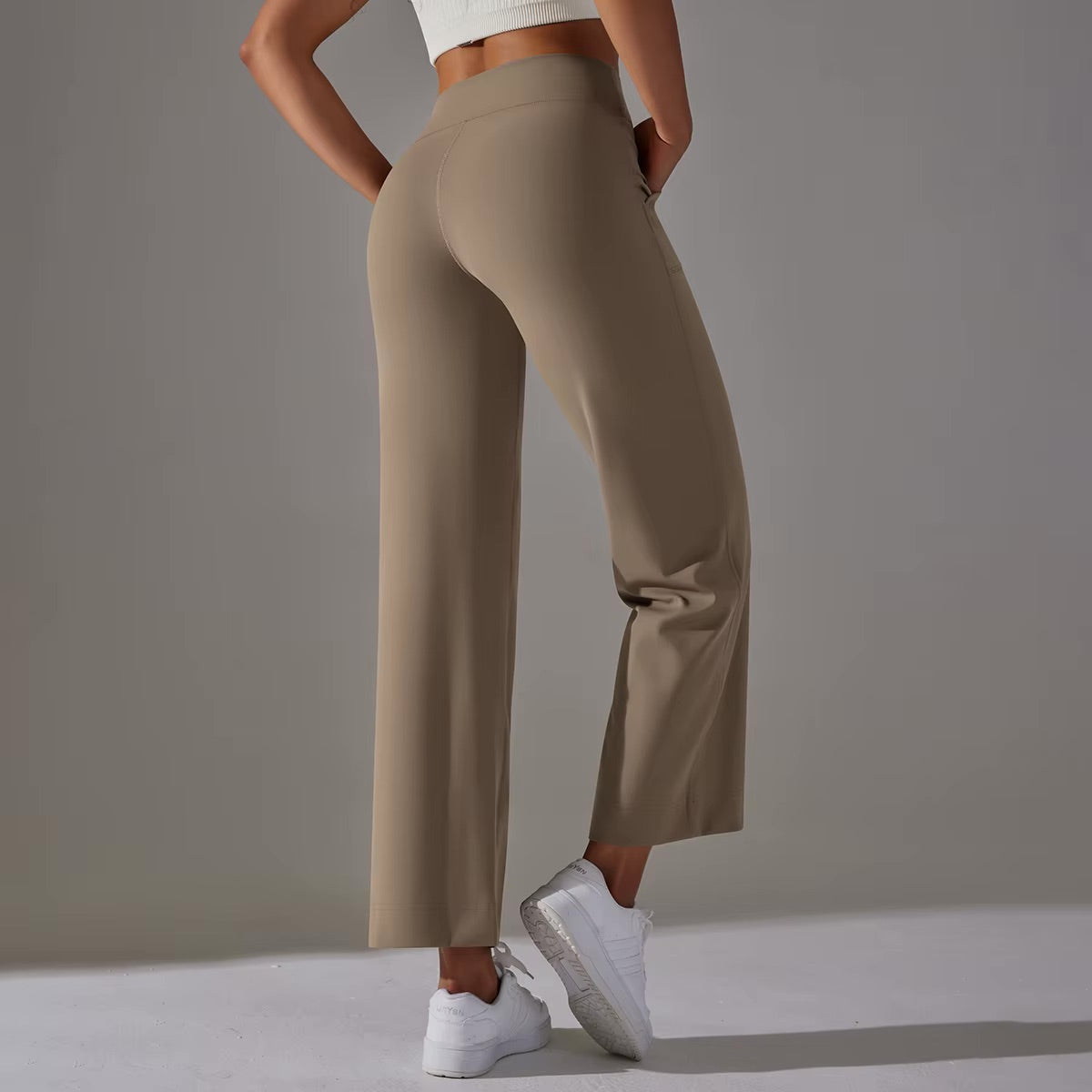 Wide Leg Pants With Pockets Women's Loose Yoga High Waist Legging Drawstring Outdoor Casual Jogging Gym Sports Flare Pants 