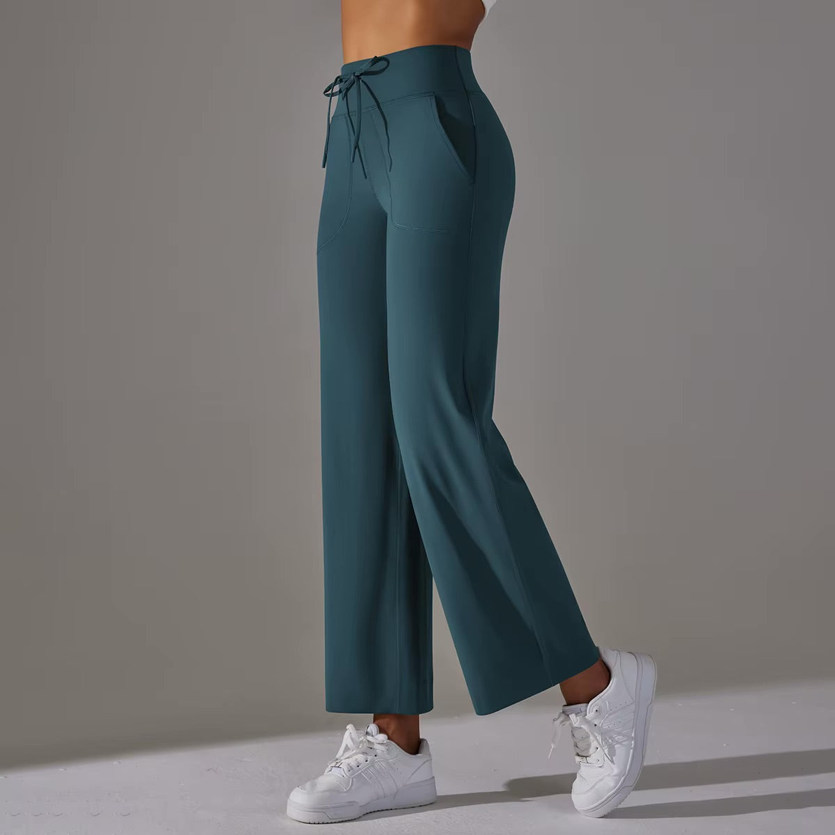 Wide Leg Pants With Pockets Women's Loose Yoga High Waist Legging Drawstring Outdoor Casual Jogging Gym Sports Flare Pants 