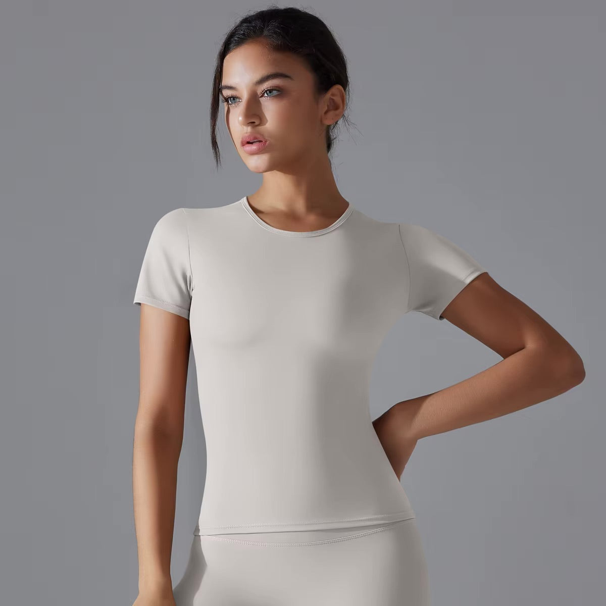 Women Running Sports T Shirt Summer Short Sleeve Round Neck Breathable Stretchy GYM Yoga Slim Fitness Active Top Tee 