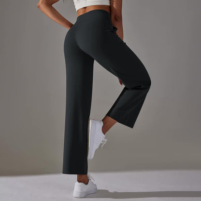 Wide Leg Pants With Pockets Women's Loose Yoga High Waist Legging Drawstring Outdoor Casual Jogging Gym Sports Flare Pants 