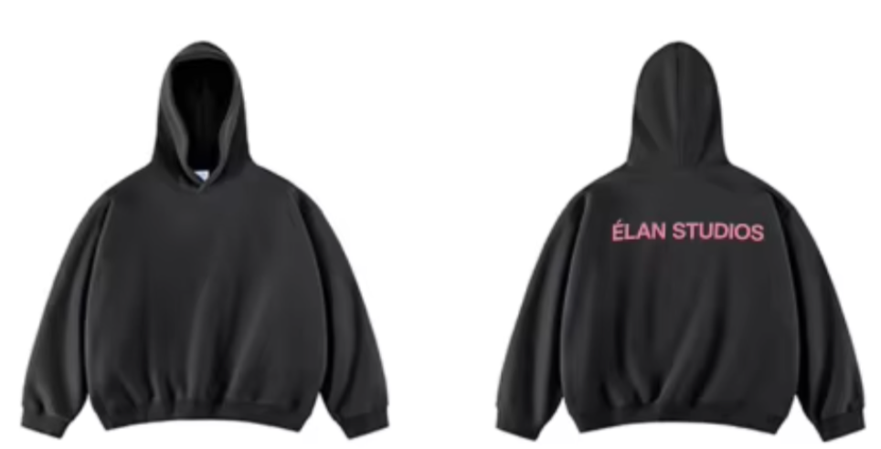 Oversized ÉLAN Hoodie, Pink Text