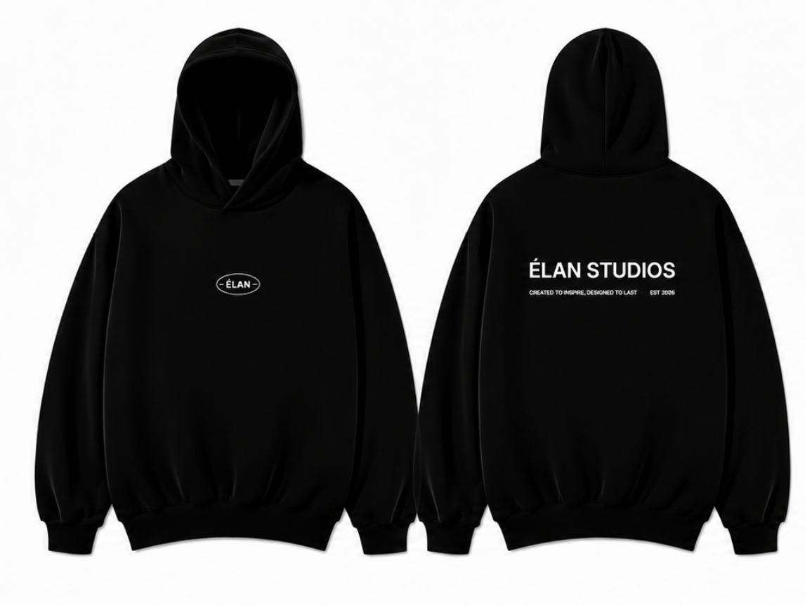 Oversized ÉLAN Hoodie, White Text