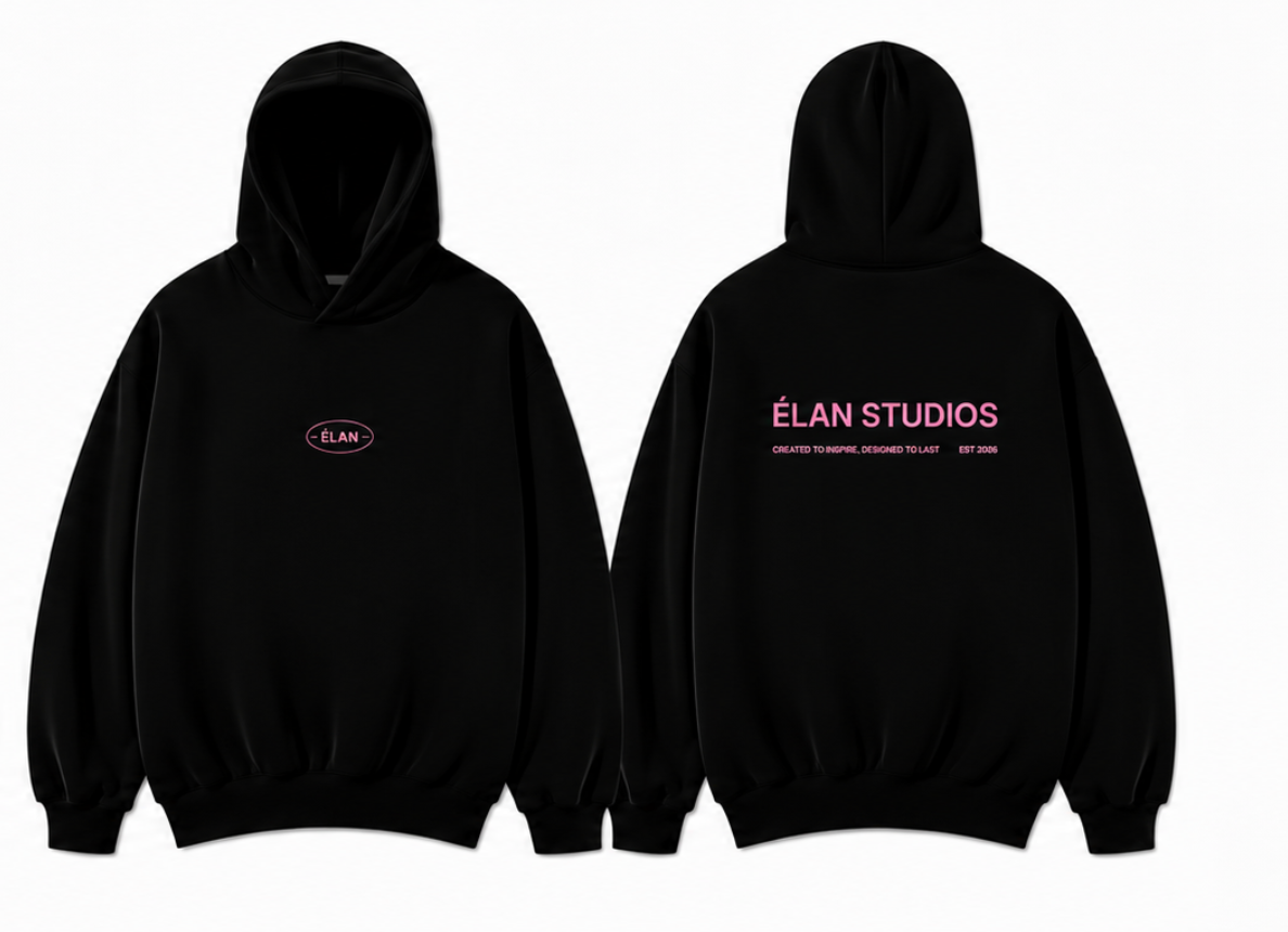 Oversized ÉLAN Hoodie, Pink Text